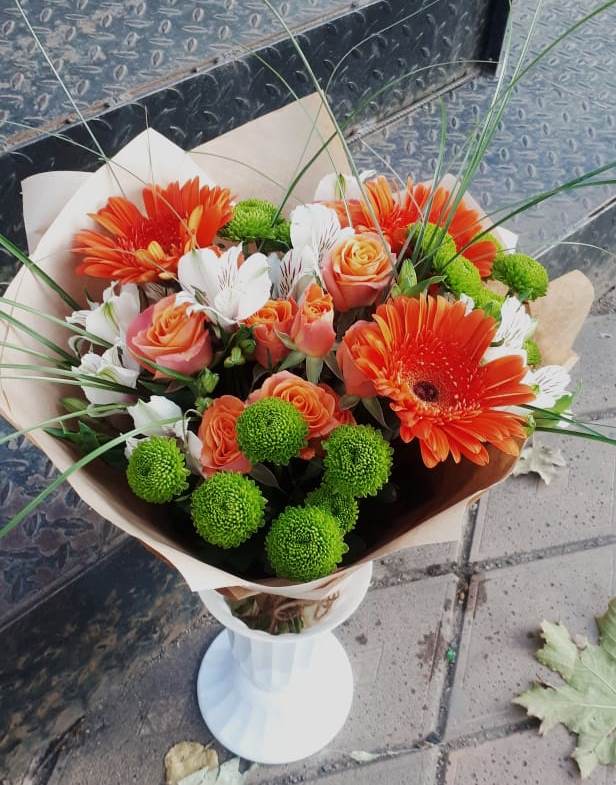 Букет цветов из: Герберы, Хризантемы, Альстромерии и Розы в Пшехской
