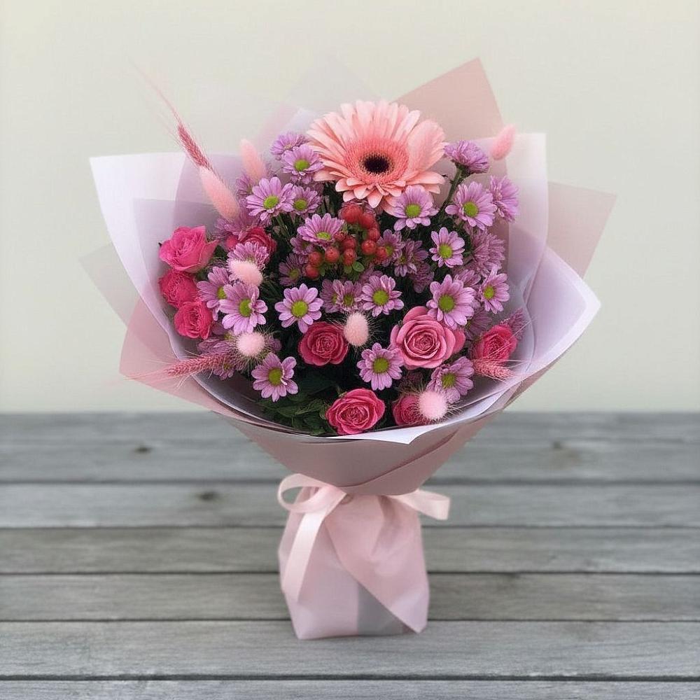 Букет цветов из: Розы, Герберы и Хризантемы в Пшехской