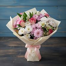Букет цветов из:  Хризантемы, Альстромерии и Розы в Пшехской