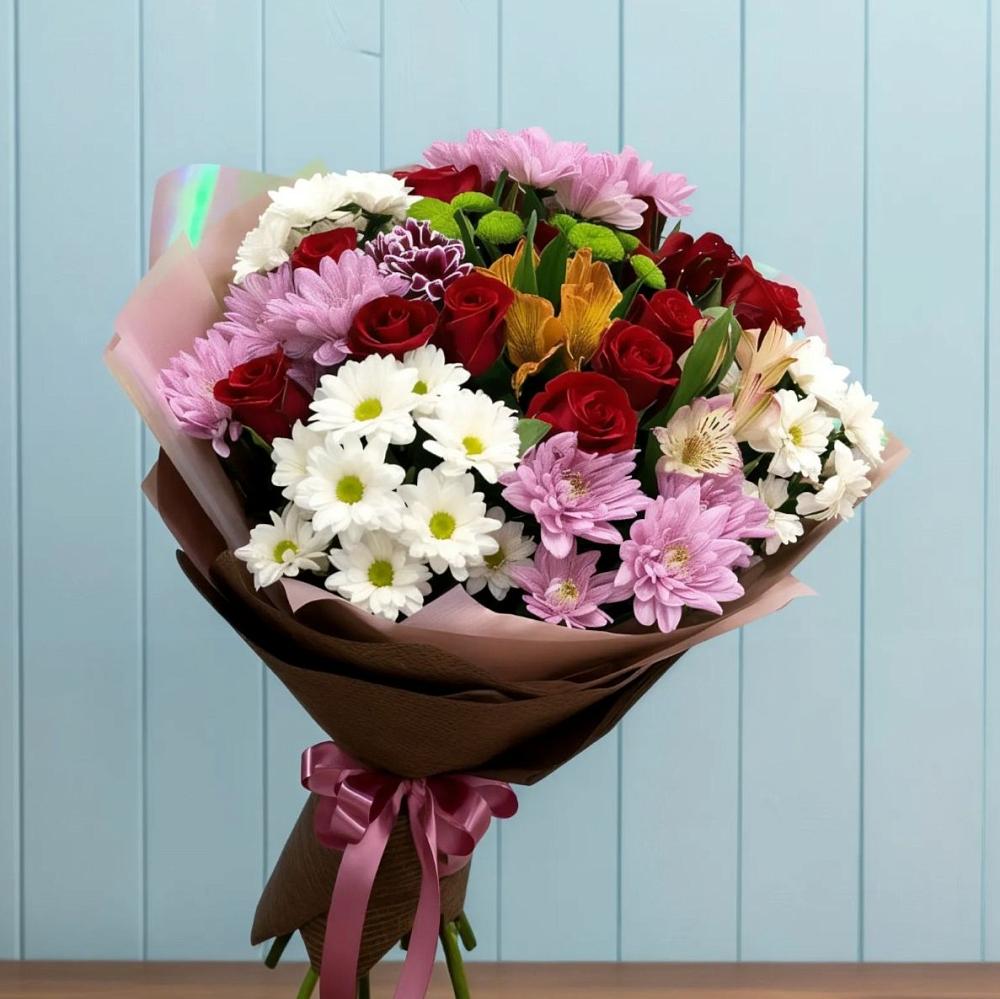 Букет цветов из: Розы, Хризантемы и Альстромерии в Пшехской