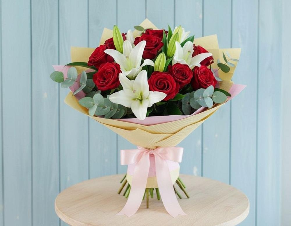 Букет цветов из: Лилии и Розы в Пшехской